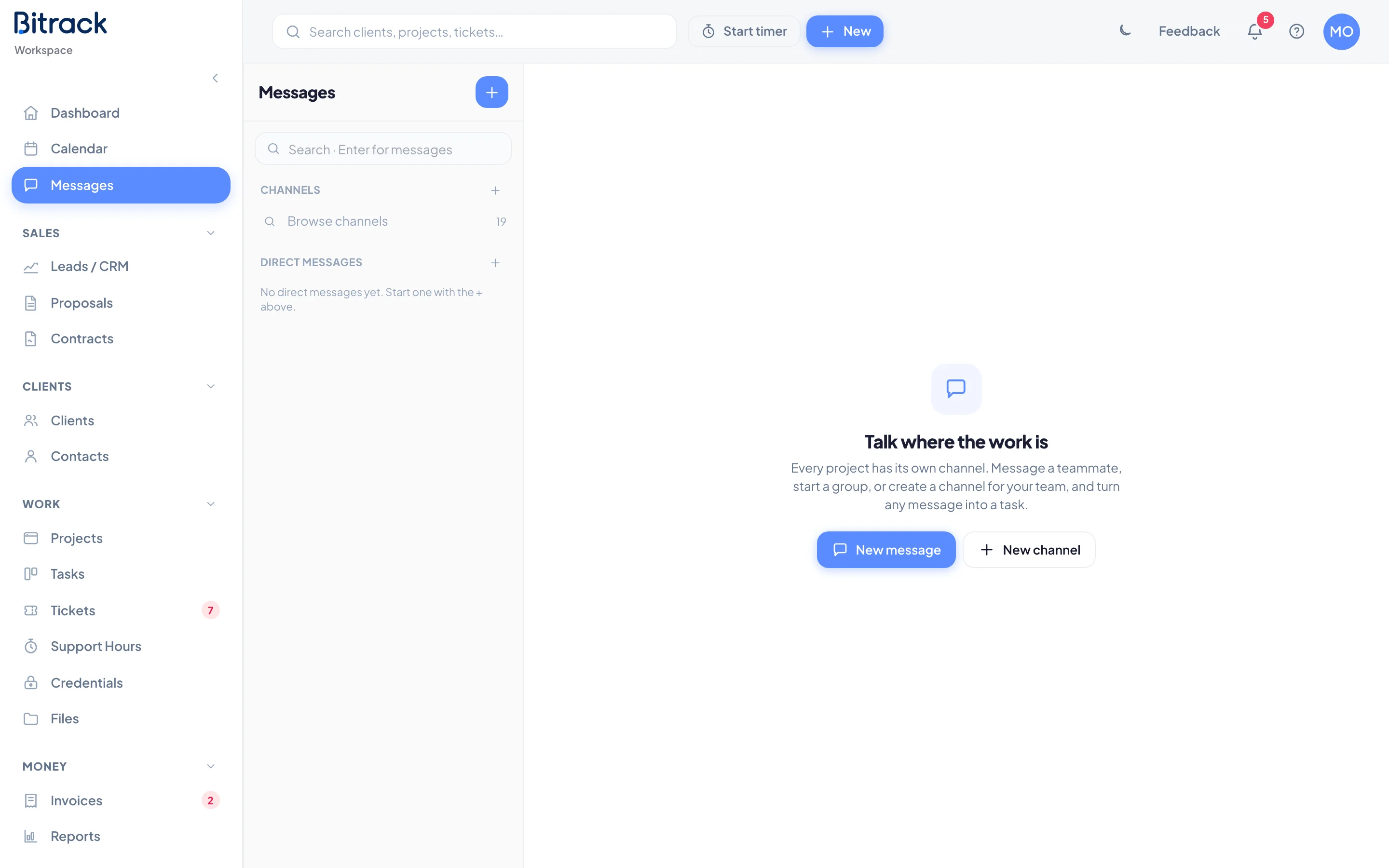Messages, with conversations on the left and the open conversation on the right