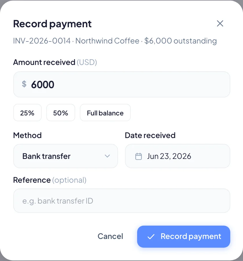 The Record payment dialog