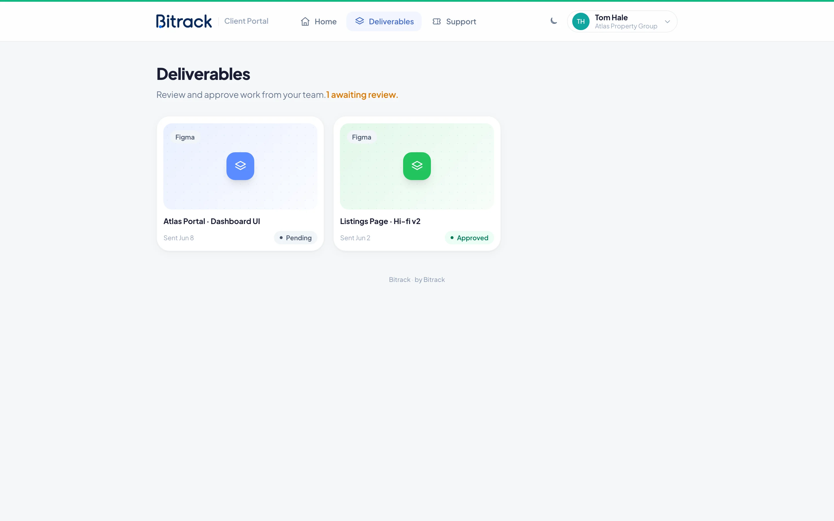 A client's Deliverables page in the portal