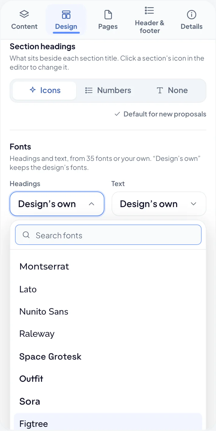 Choosing the fonts on the Design tab