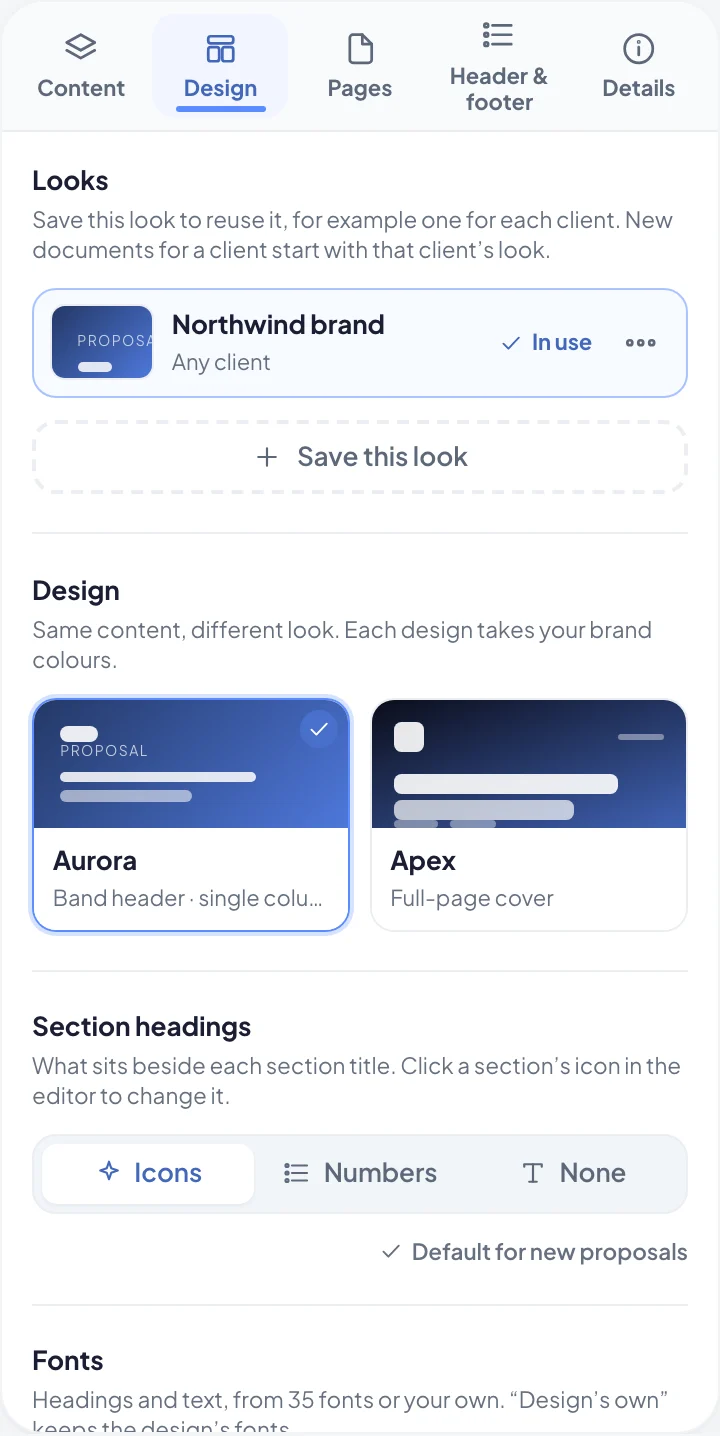 Saved looks on the Design tab