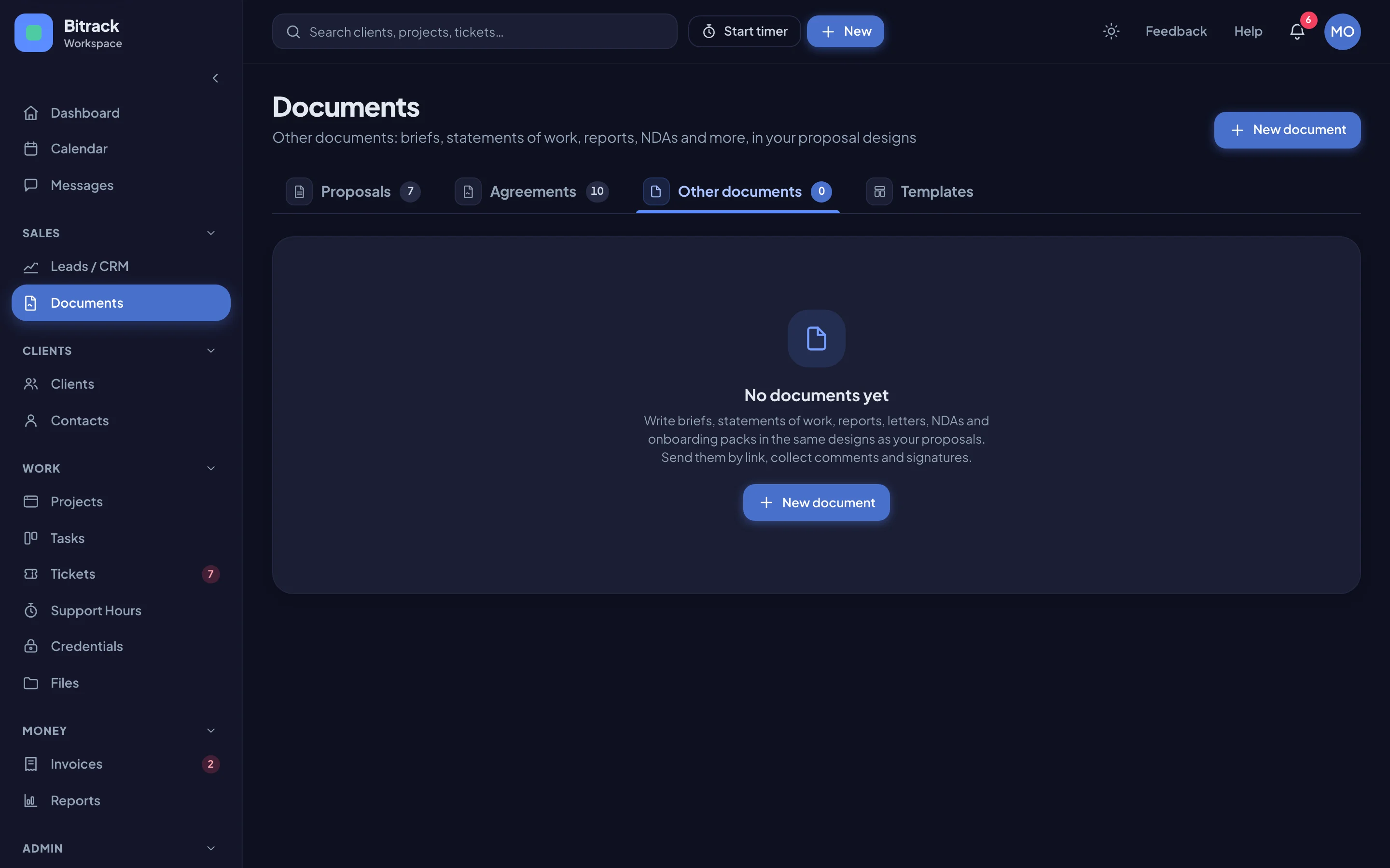 The Other documents tab (dark mode)