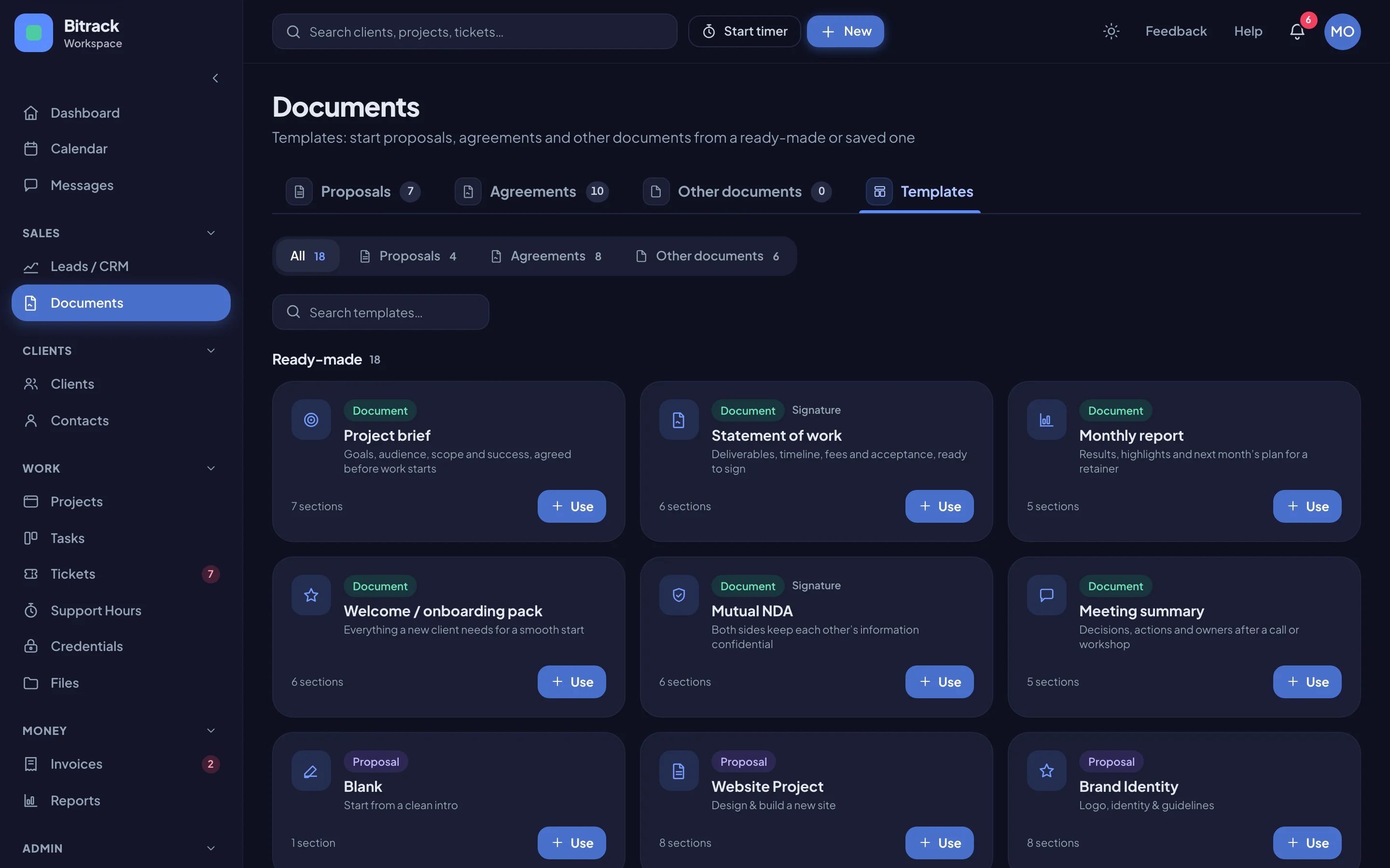 Documents → Templates (dark mode)