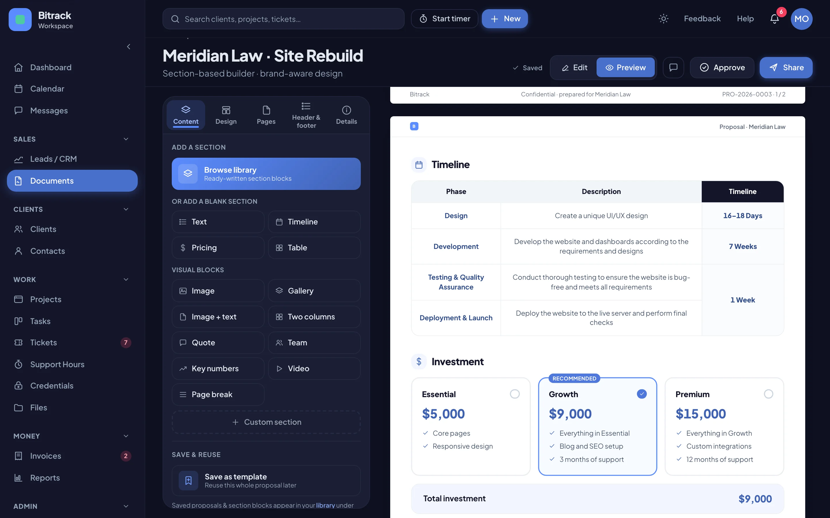 Packages as your client sees them (Preview) (dark mode)