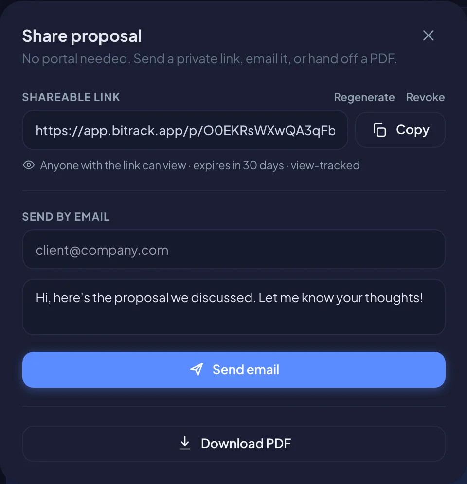 The Share proposal window (dark mode)