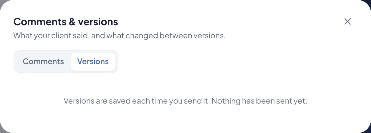 The Versions tab, with each version sent