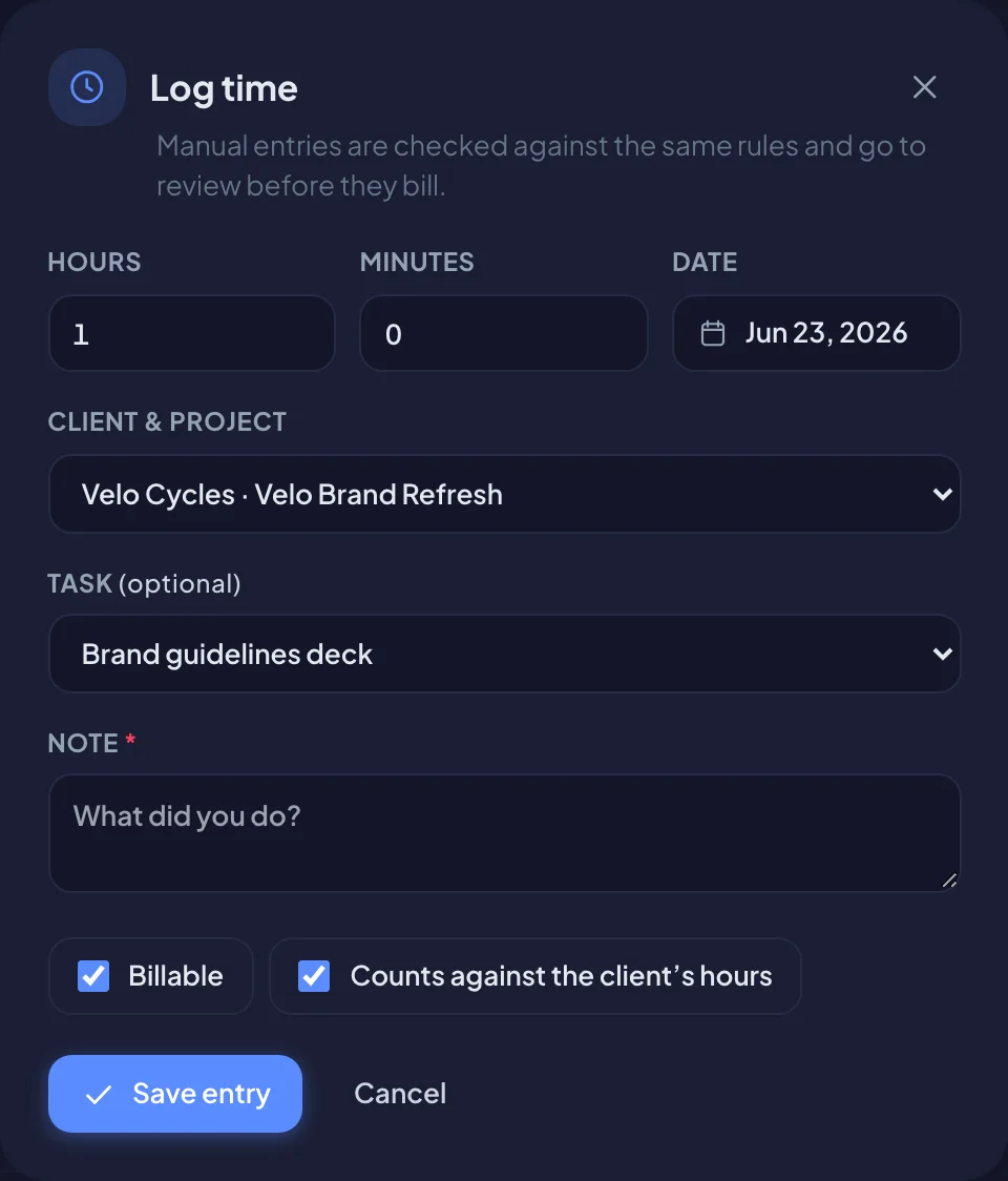 The Log time window (dark mode)