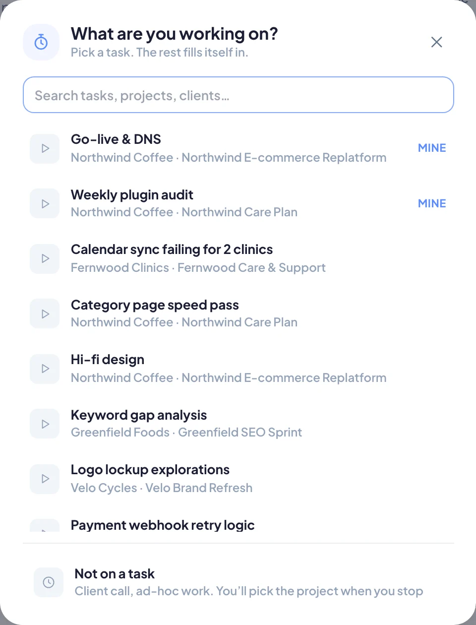 The timer picker: What are you working on?