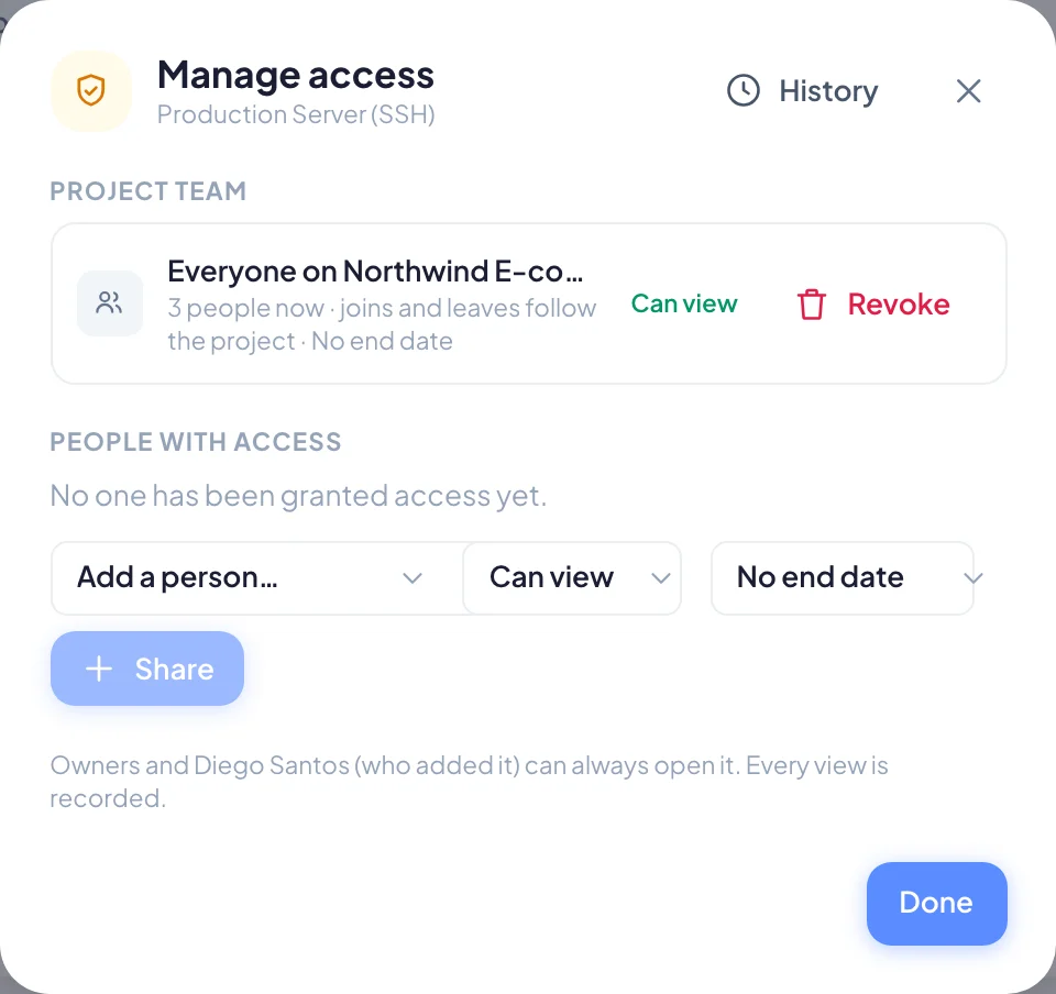 Manage access, with the project team and people with access