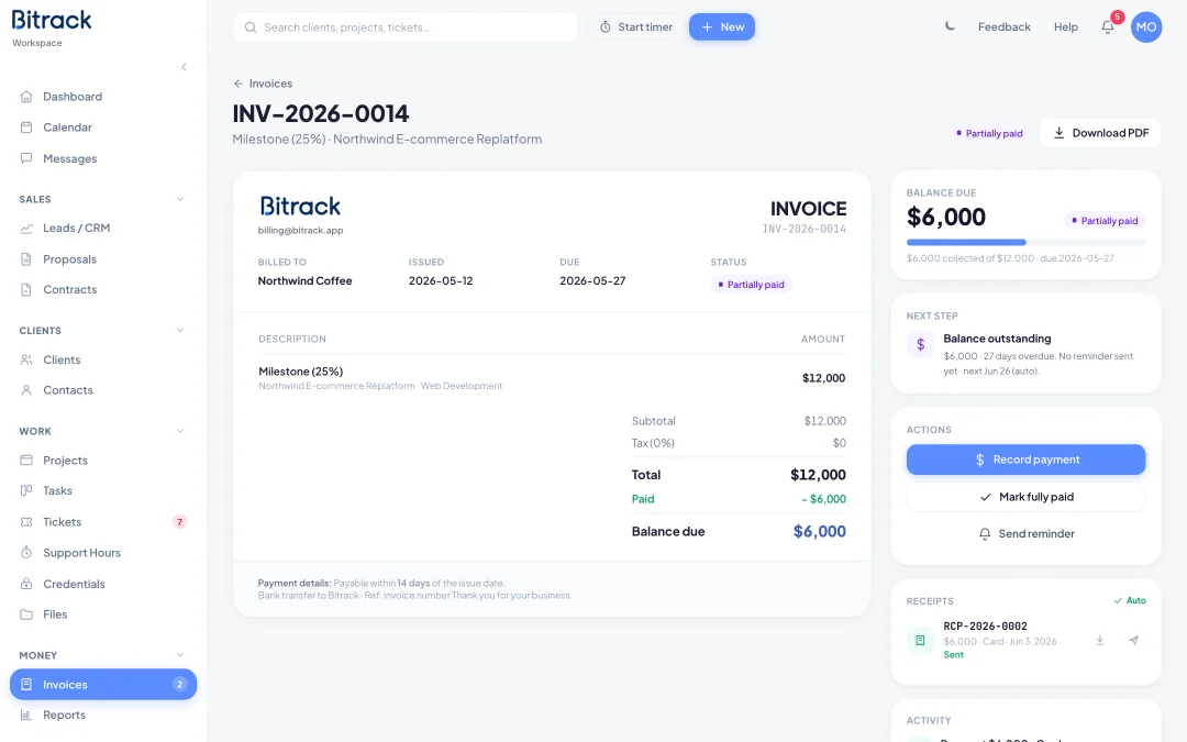 Proposals, agreements and invoices, all in reach
