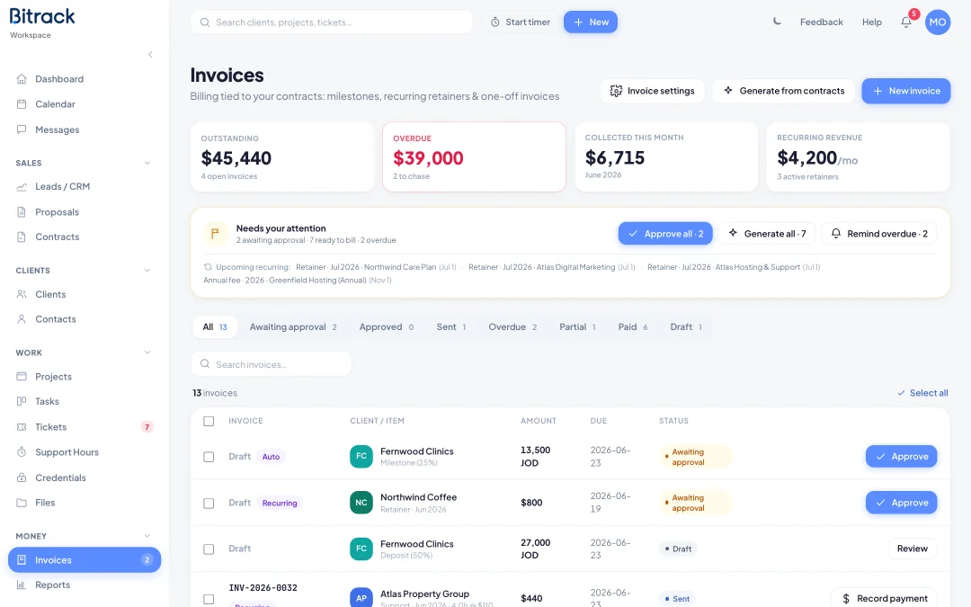 Payment schedules, renewals and invoices follow