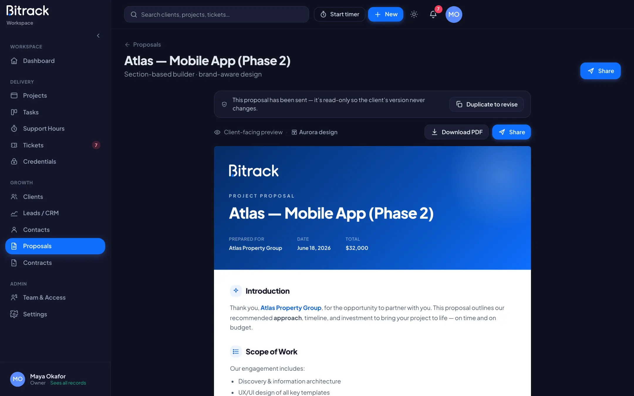 Bitrack proposals in dark mode