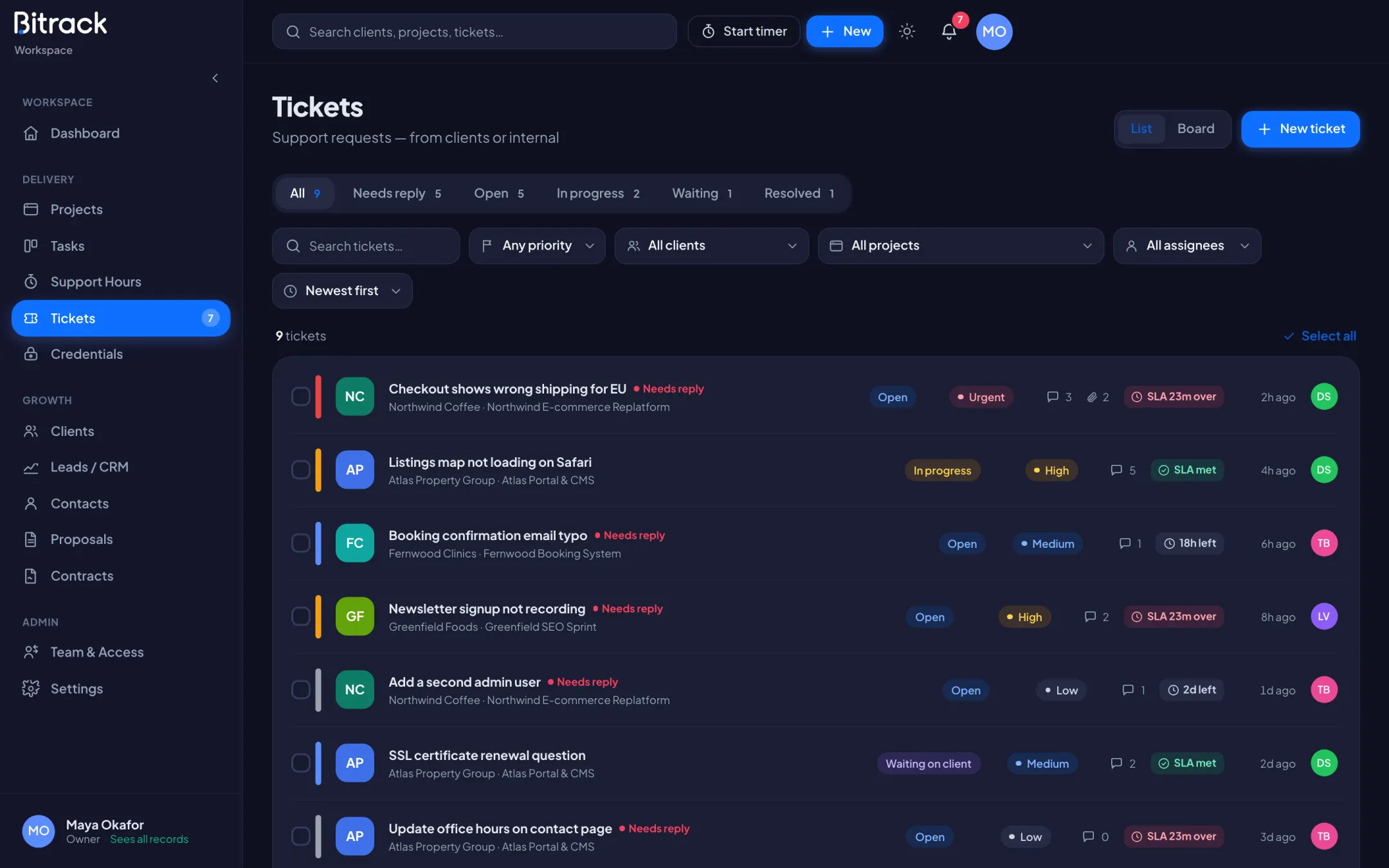 Bitrack tickets in dark mode